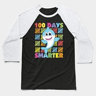 100th Day of School Teacher Cute Shark 100 Days Smarter Baseball T-Shirt